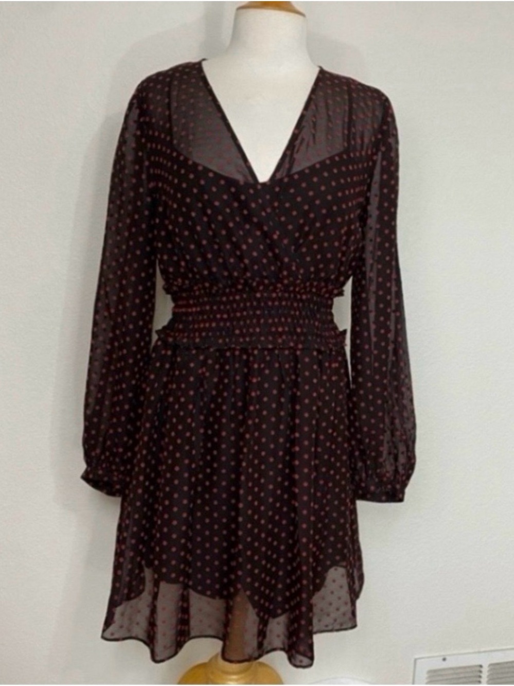 Cooper St Women's Black Red Floral Smock Chiffon Long Sleeve Mini Dress Size 6